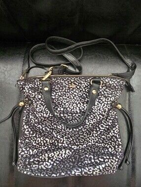 Juicy Couture Black and Silver Leopard Print Tote Bag with Gold Accents